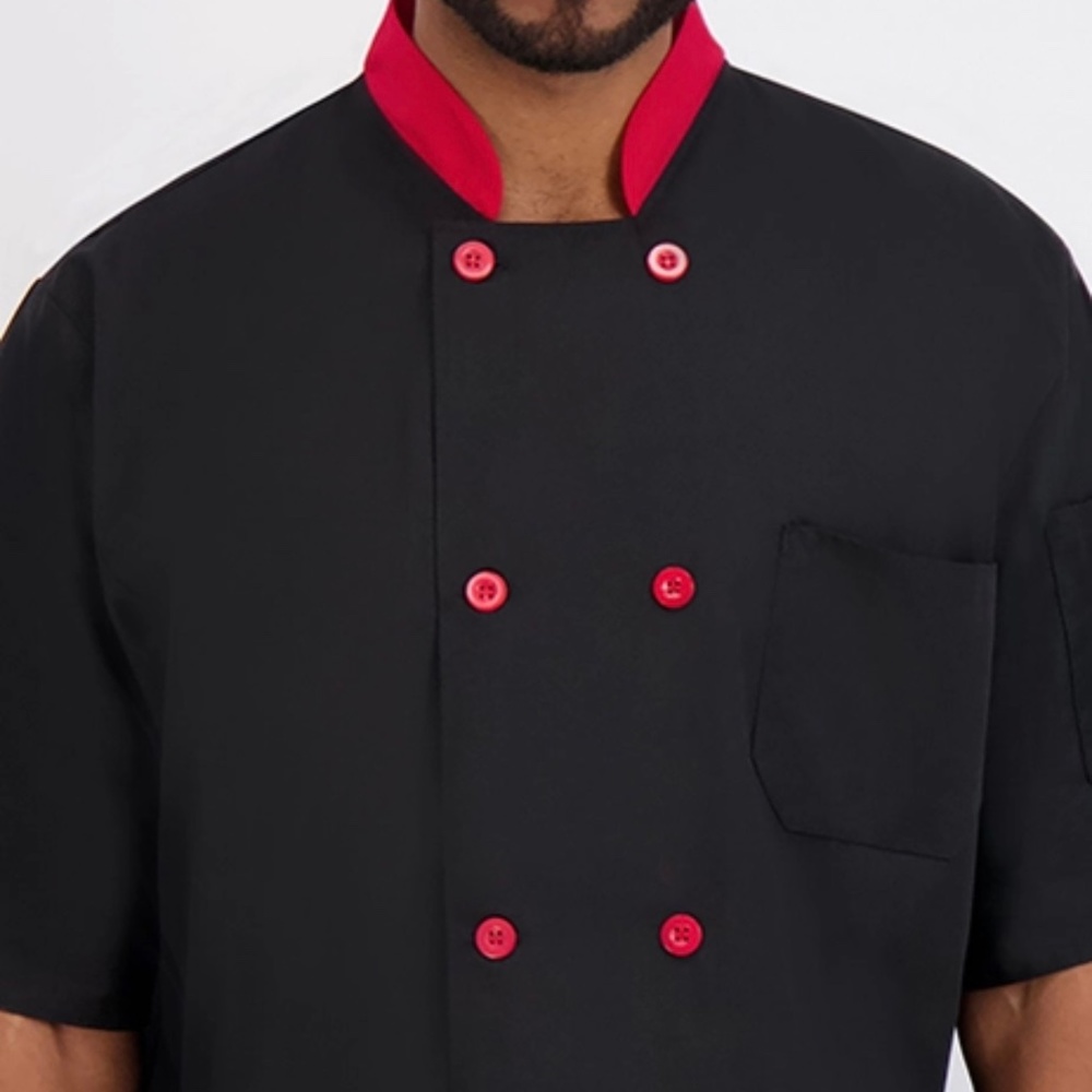 Happy Chef Signature Chef Coat NEW | Large | Unisex | Black/Red - Picture 4 of 16